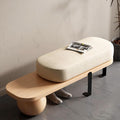 Wooden Boucle Bench with Abstract Metal Leg, Upholstered End of Bed Bench, Modern Entryway Bench,Shoe Changing Bench for Entryway Livingroom Bedroom