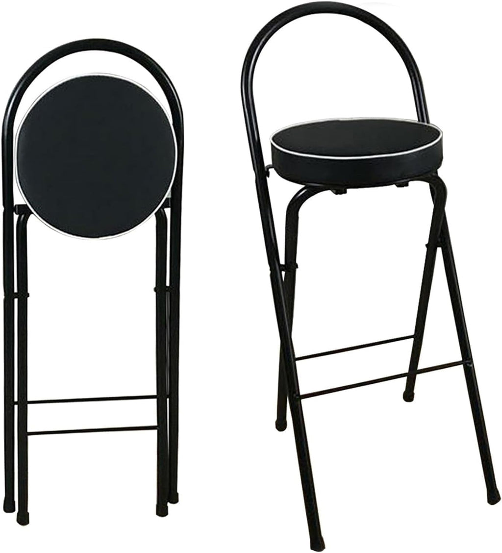 Foldable High Chair with Back Support & Footrest Round Padded Seat for Home Kitchen Office(Black,65cm/26inch)