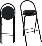 Foldable High Chair with Back Support & Footrest Round Padded Seat for Home Kitchen Office(Black,65cm/26inch)