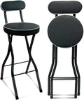 UWEAR 1 PCS Folding Bar Stool with Back, Tall Foldable Stool Seat Padded Portable Stools Counter Height Foldable Stools Chairs Collapsible Stool for Adults Kitchen Island (Black)
