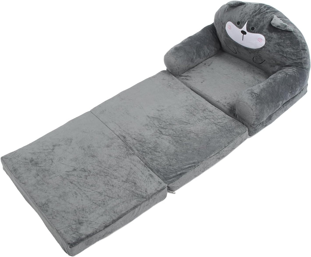 Baby Couch 2 in 1 Fold Out Kids Couch, Folding Out Toddler Chair, Soft Convertible Infant Seats Two Folds - Portable Design, Adorable Cartoon Animal, Ideal for Playroom and (Folding in thirds)