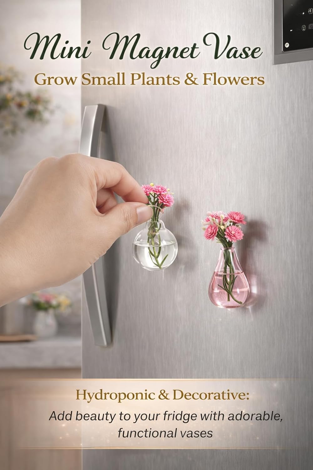 Hand-Blown Mini Vase Magnets for Fridge, Set of 10 Artisan Glass & Ceramic Bud Vases, Each One Unique, Tiny Garden Decor Gift for Mom, Teachers & Coworkers