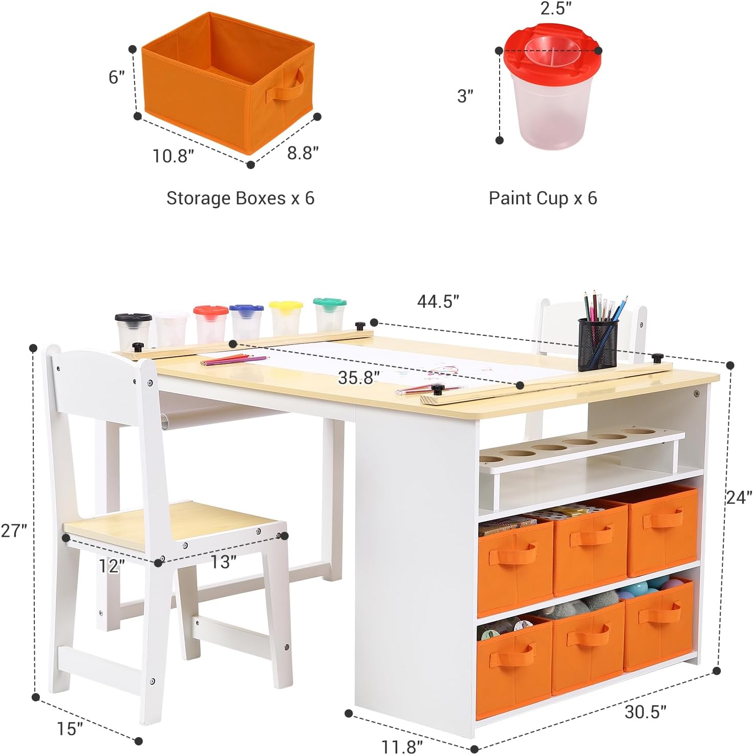 Garvee 4 in 1 Kids Art Table and Chair Set, Toddler Craft Table with Large Storage Drawers & Portable Art Organizer, Wooden Drawing Desk for Children, Activity Desk, Home Study Table & Toy Station