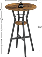 YATINEY Bar Table, 2-Tier Round High Top Table, Pub Table, Home Bar Counter Height Tables, Bistro Tables, for Kitchen, Living Room, Meeting Room, Pub, Rustic Brown and Black BT03BR
