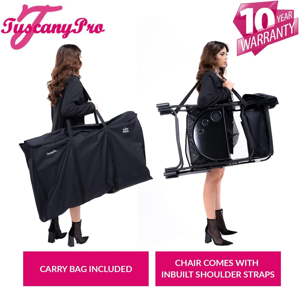 Adjustable Height Chair with Carry Bag - Portable Makeup Artist & Hairstylist Chair - Perfect for Makeup, Salons, Movie Sets - Italian Design