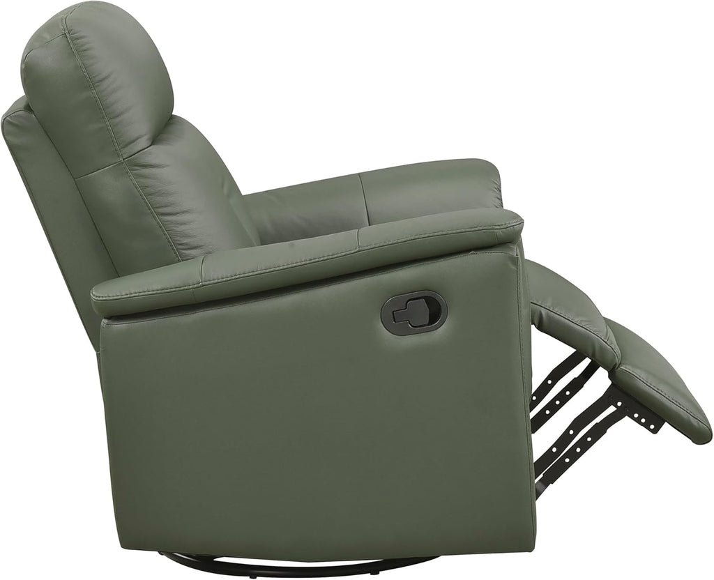 Lexicon Swivel Glider Recliner Chair, Comfy Nursery Glider, Top Grain Leather Match Recliner, Manual Reclining Chair for Living Room/Office/Apartment, Green