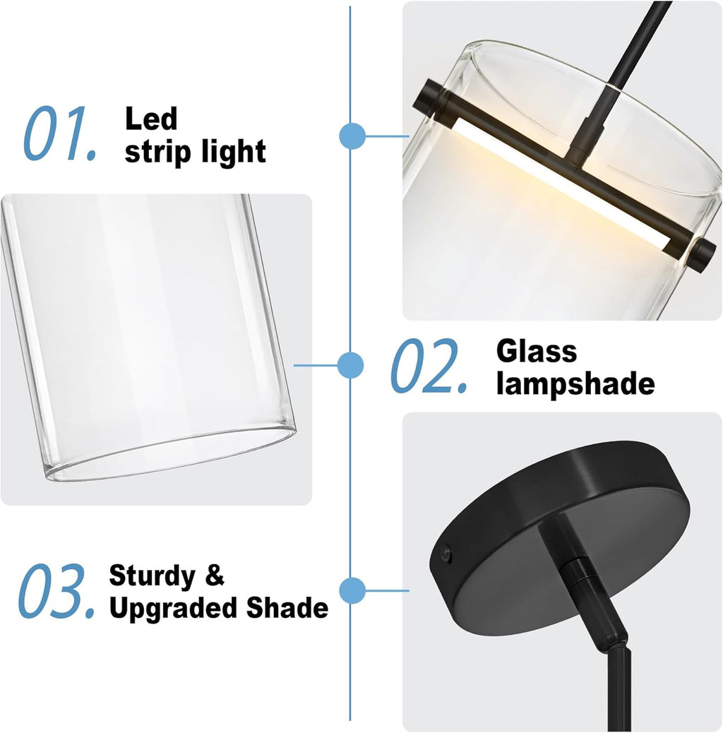 Biewalk Black Pendant Lights Kitchen Island with 10.2" Clear Glass Shade, Adjustable Modern Pendant Lighting Over Sink with LED, Minimalist Hanging Light Fixture for Dining Room Kitchen Bedroom