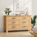 GarveeHome 6 Drawer Dresser for Bedroom, 47 Inch Wide Wood Chest of Drawers, Large Storage Organizer with Deep Drawers & Stable Legs, Modern Farmhouse Dresser for Living Room, Entryway, Natural