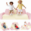 15pcs Modular Kids Play Couch Set Children Section Sofa Kids Convertible Toddler Couch for Children Bedroom Playroom Living Room (Pink+White)