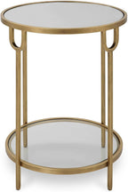 Two Tier Round Accent Table Antique Gold Iron Frame Mirrored Top Tempered Glass Shelf Modern Side Table Living Room Bedroom End Table Decorative Furniture