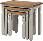 OSHOME 3-Piece Farmhouse Nesting Side Table Set – Solid Pine Wood End Tables in Corona Gray with Rustic Wood Top
