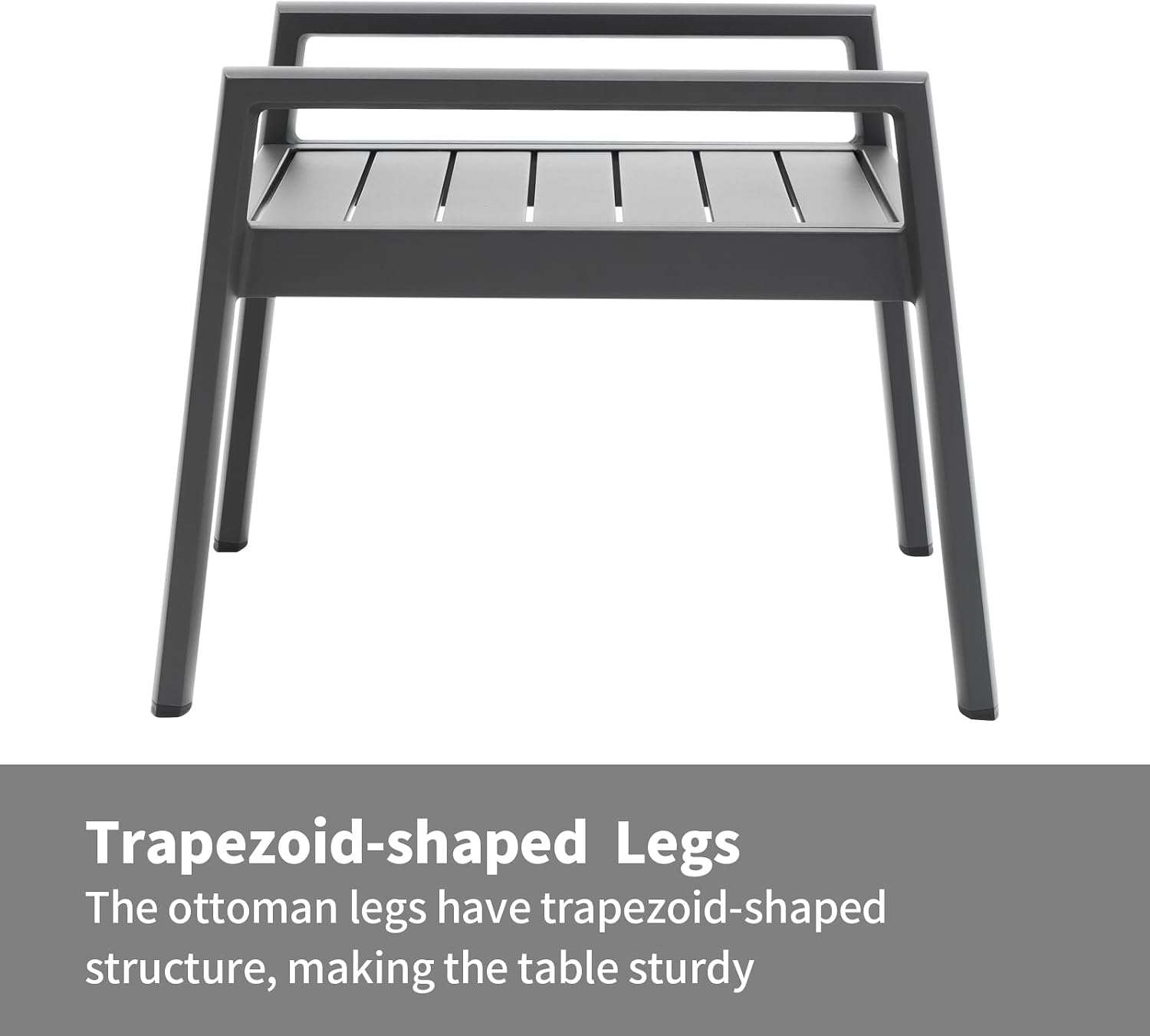 Outdoor Patio Ottoman Set of 2 Outdoor Footrests for Patio Outdoor Aluminum Ottomans and Footstools with Grey Cushions, Dark Grey Frame