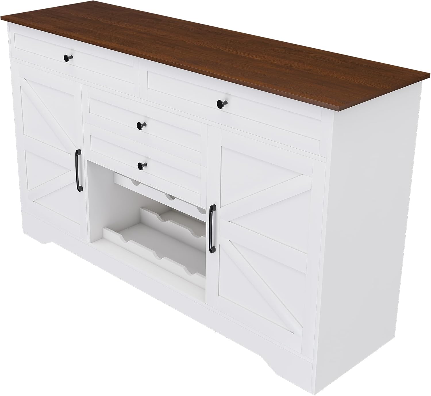54" Farmhouse Buffet Cabinet with Storage, Sideboard Buffet Cabinet with Drawer, Adjustable Shelves & Wood Grain Top, Kitchen Buffet Storage Cabinet for Dining Room, Living Room, Coffee Bar