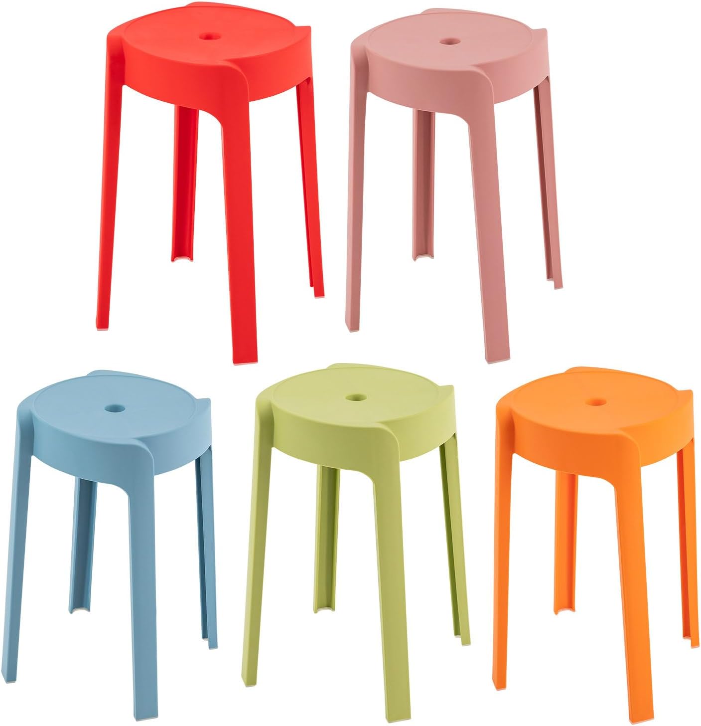 5 Pack Plastic Stackable Stools, 18 Inch Colorful Round Classroom Stools for School, Kindergarten, Home & Office