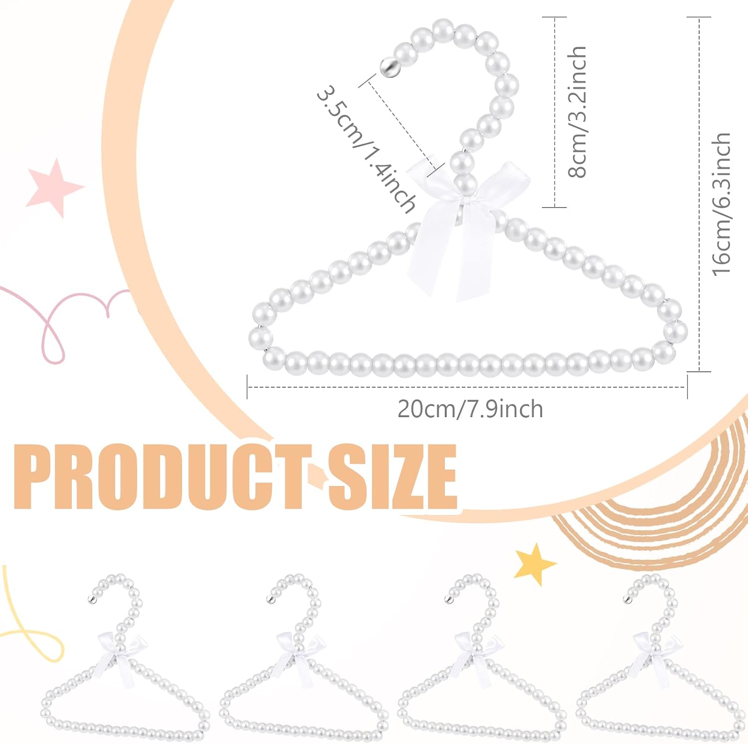 Wesiti Small Pearl Hanger Mini Pearl Metal Elegant Clothes Hangers with Ribbon for Women Dog Cat (White,10 Pcs)