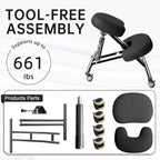 PU Leather Ergonomic Kneeling Chair, Adjustable Home and Office Stool with Thick Pads and Flexible Lockable Brake Wheels for Back Pain Relief (Light Black)
