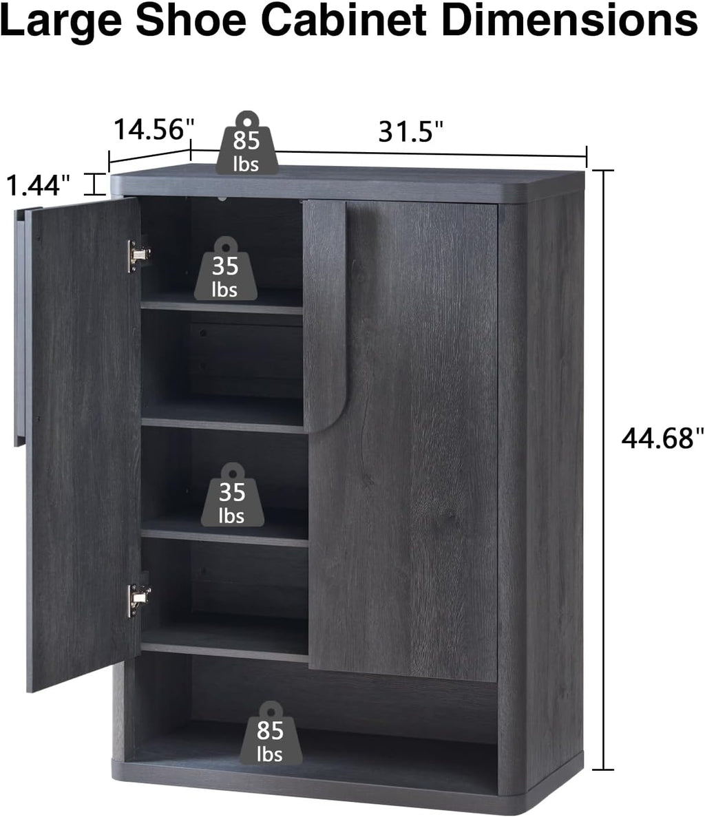 Shoe Cabinet 44" Tall Large Storage Organizer Modern Shoe Rack with Doors & 4 Shelves Minimalist Free Standing 5-Tier Cabinet for Entryway Hallway Living Room,Gray Black,1PC