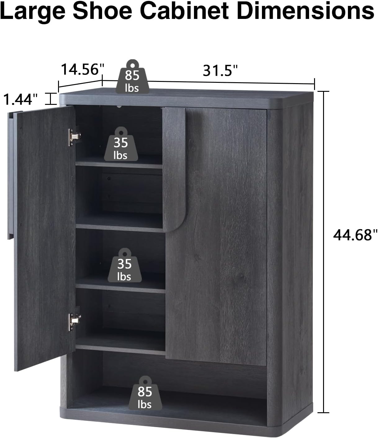 Shoe Cabinet 44" Tall Large Storage Organizer Modern Shoe Rack with Doors & 4 Shelves Minimalist Free Standing 5-Tier Cabinet for Entryway Hallway Living Room,Gray Black,1PC