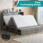 BALUS Full Size Murphy Bed, Cabinet Bed with Tri Fold Mattress, Space Saving Guest Beds, USB Charging Station & Large Storage Drawer for Bedroom/Living Room/Guest, Dark Grey