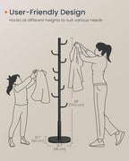 SONGMICS HOME Cactus-Shaped Coat Rack, Freestanding Coat Tree, Coat Hanger Stand with 8 Sturdy Hooks, with Curved Ends, for Clothes, Hats, Bags, Ink Black URCR039B01