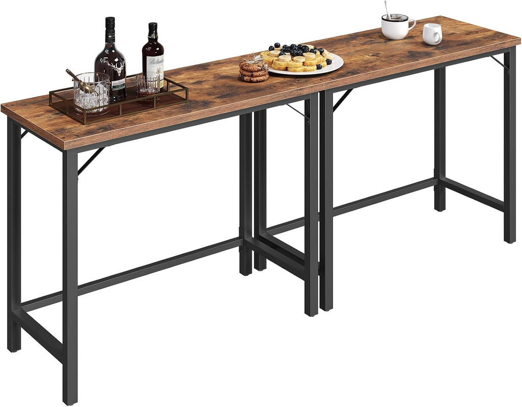 MAHANCRIS Narrow Bar Table, 63-Inch Pub Table for Dining Room, Counter Bar Tables with Sturdy Metal Frame, Connectable Bar Table, Multifunctional Console Table, Rustic Brown BTHR1601