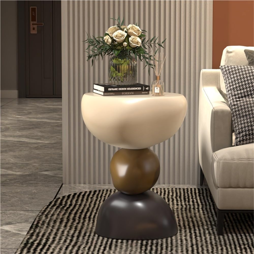 Featured Round End Table, Creative Resin Side Table, Simple Bedside Table, Modern Decorative Table, Multifunctional Sofa Table(White)