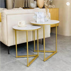 Set of 2 Modern Round Marble Metal Base Nesting Set Side Accent Table Living Room Storage Small End Table, Coffee Table, Marble and Gold
