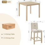Harper & Bright Designs 5-Piece Counter Height Table Set with 4 Chairs, Wooden Light Oak Kitchen Dining Set for Small Spaces, Modern Square Counter Height Table and Upholstered Stools for Dining Room