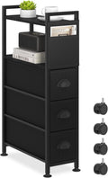 Oppro 3 Drawer Narrow Dresser Side End Table Small Spaces, Slim Nightstand Bedside Sofa Table with Wheels, Space Saving Skinny Thin Couch Desk with Storage Bag for Bedroom Living Room Bathroom,Black