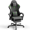 Ferghana Gaming Chair, PU Leather Ergonomic Computer Chair with Massage Lumbar Support, High Back Office Game Chair with Footrest and Linkage Armrest for Adult, Grey/Black/Green