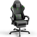 Ferghana Gaming Chair, PU Leather Ergonomic Computer Chair with Massage Lumbar Support, High Back Office Game Chair with Footrest and Linkage Armrest for Adult, Grey/Black/Green