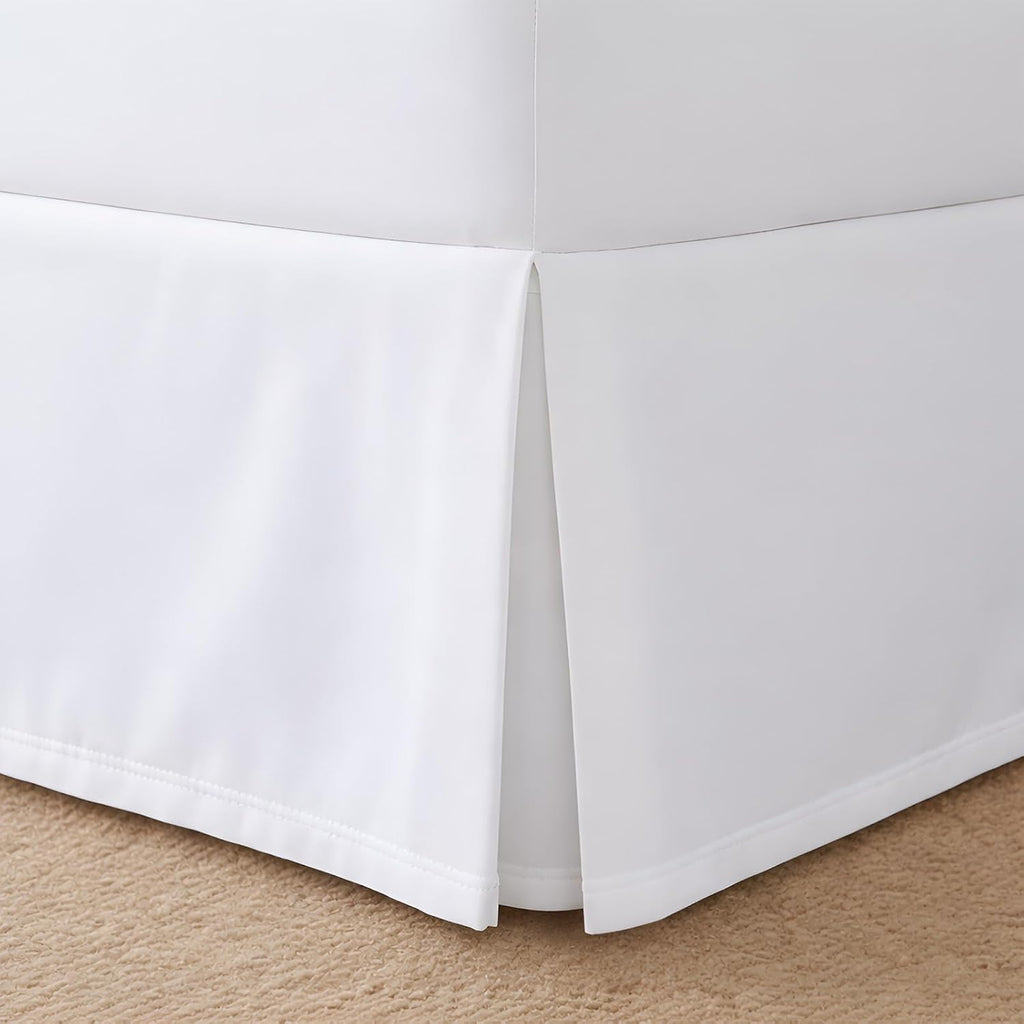 Twin Bed Skirt 18 Inch Drop, Pleated Dust Ruffle with Split Corners, 3-Sided Easy Fit Bed Skirt with Platform, Ultra-Soft Microfiber, Wrinkle Resistant, Tailored Fit, White
