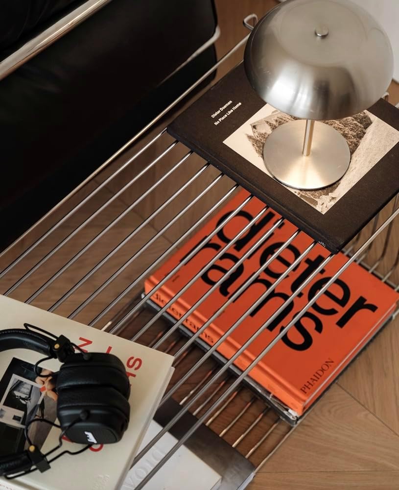 Stainless Steel Side Table,Square Geometry Retro Side Table Linear Metal End Table,Wire Cube Storage Rack, Book Stackable, Stainless Steel Coffee Table，Multi-Purpose Accent Table