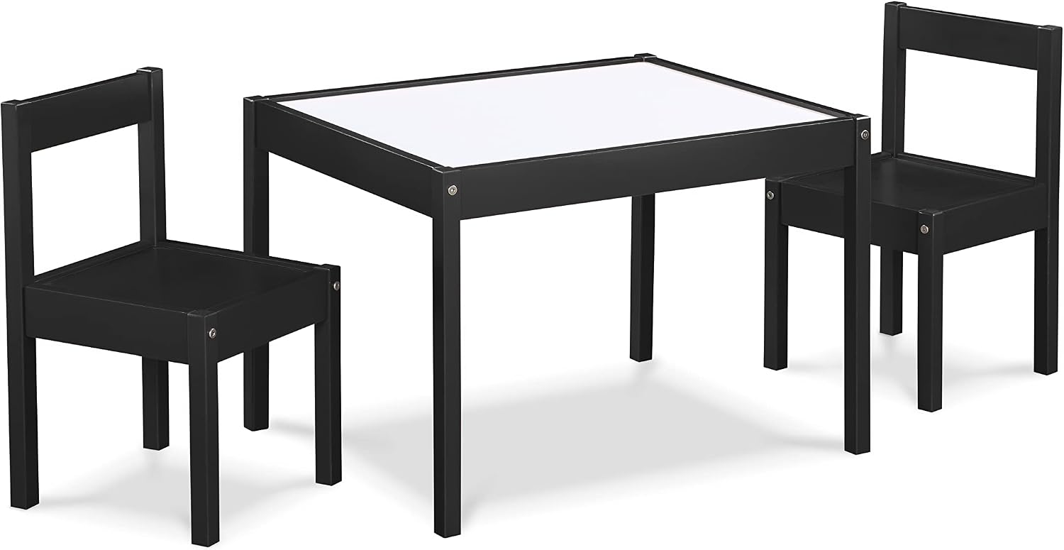 3 Pcs Dry Erase Table Two Chair Set, Black