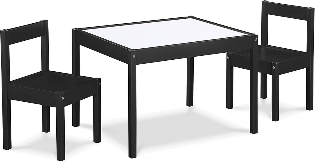 3 Pcs Dry Erase Table Two Chair Set, Black