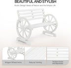 VINGLI Rustic Wooden Wheel Bench Outdoor Bench, Patio Bench Wagon Slatted Seat, Garden Benches for Outdoors 350lbs High Capacity, Weather Resistance (White, 41in)