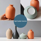 Ceramic Vase Set of 4 with Dried Flowers Round Matte | For Modern Minimalist Bohemian, Pampas Grass, Home, Office, Shelf, Living Room, Bedroom,Entryway Decor