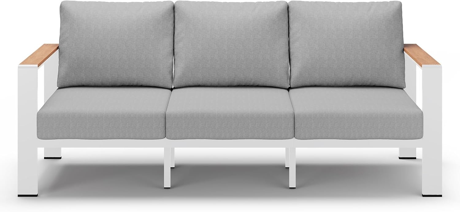 Aluminum Outdoor Patio Furniture 3 Seats, All-Weather Outdoor Patio Sofa with Washable Thick Cushion, Morden Patio Couch for Porch, Balcony, Deck, Yard, White