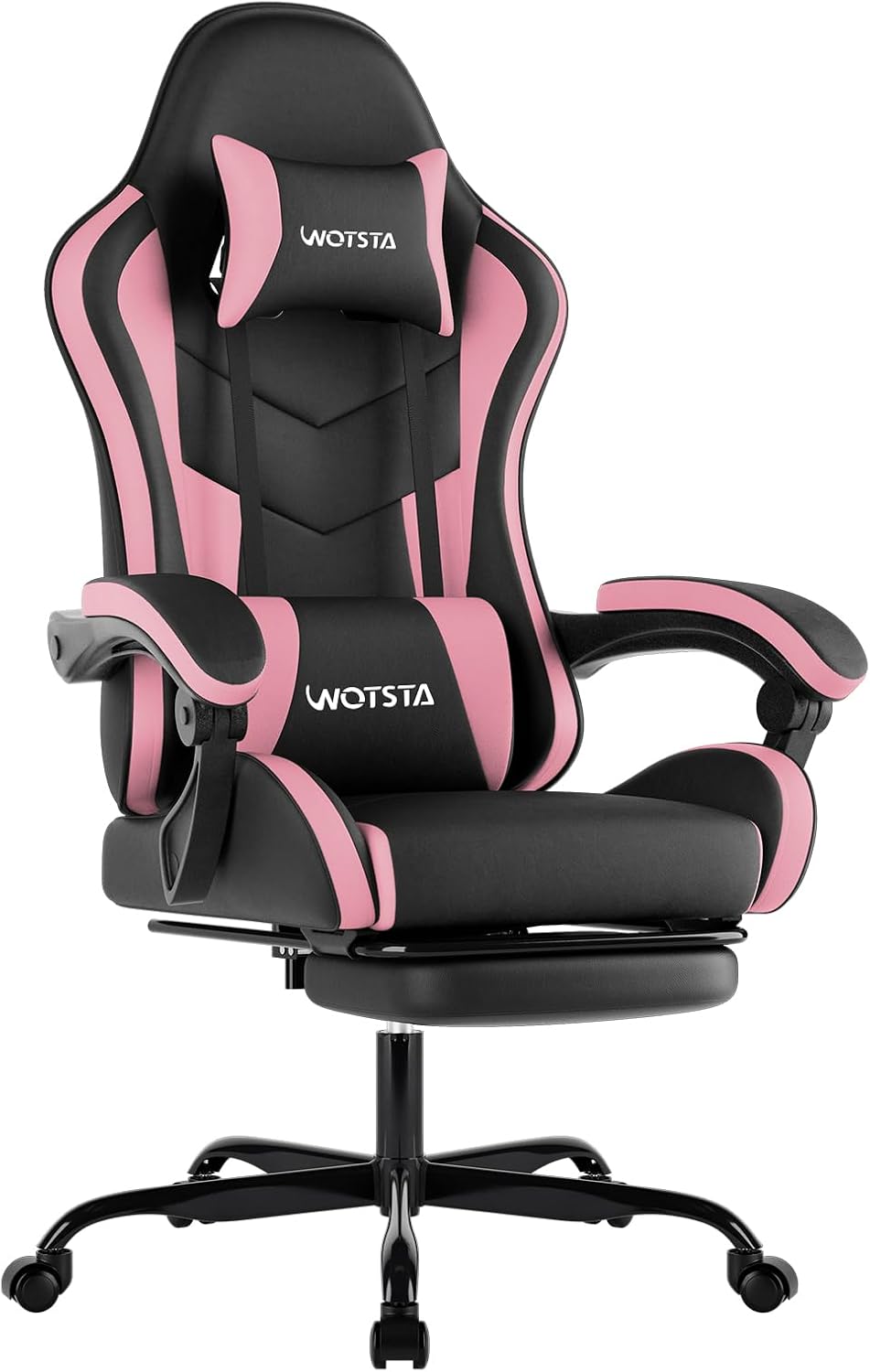 Gaming Chair with Footrest, Ergonomic Gaming Chair, Computer Chair with Lumbar Support, Headrest, Height Adjustable PC Chairs with 360° Swivel Seat for Office or Gaming Blackpink