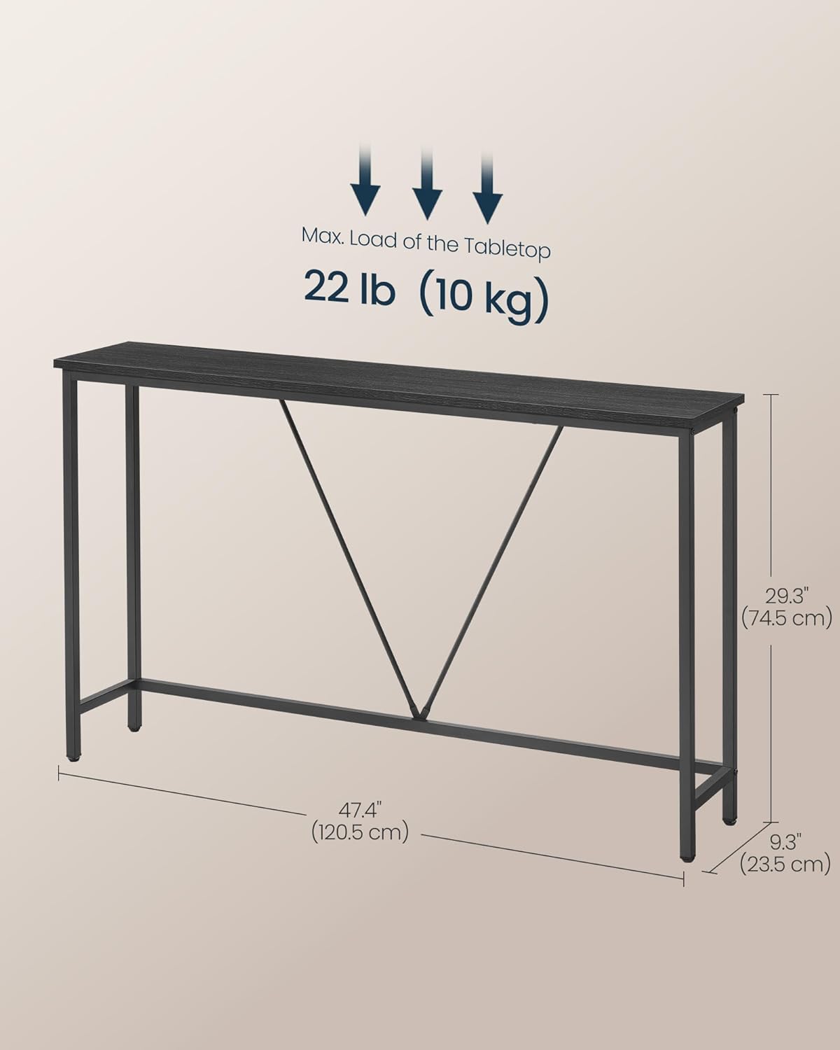 SONGMICS HOME Entryway Console Table, Behind Couch Table, for Living Room, Bedroom, Easy Assembly, Dark Gray