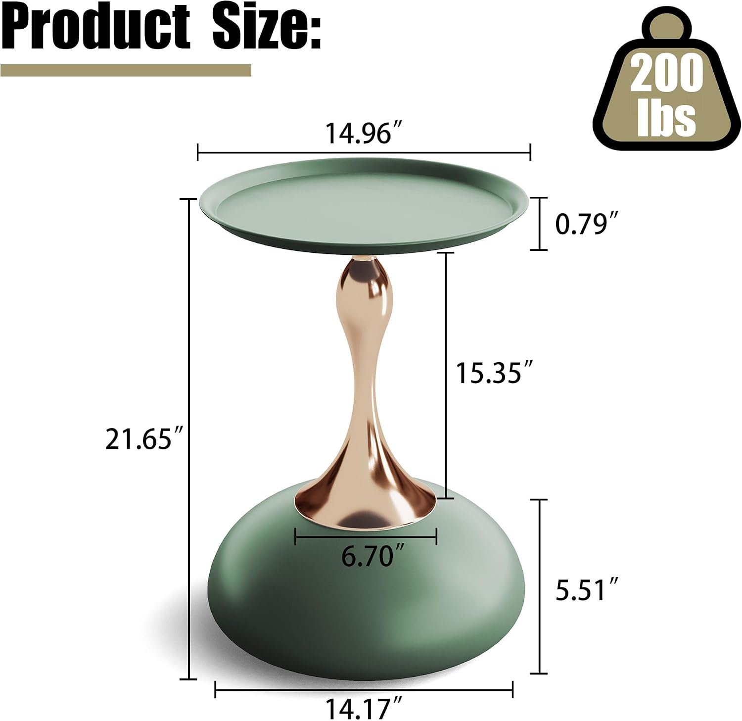 Green Round Side Table for Small Spaces, Small End Table with Metal Pedestal, Minimalist Corner Accent Table for Sofa, Bedroom, Living Room, Easy Assembly