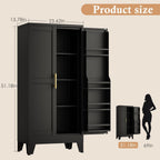 51" H Tall Metal Kitchen Pantry Storage Cabinet, Freestanding Storage Cabinets with Magnetic Doors and Adjustable Shelves, Black Metal Pantry Cabinet for Dining Room and Living Room.