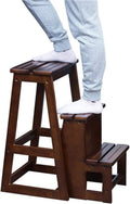 Step Stool White Foldable Step Ladder 3 Steps - Lightweight Wooden Ladder with Safety Features - Multipurpose for Home, Library & Loft