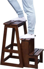 Step Stool White Foldable Step Ladder 3 Steps - Lightweight Wooden Ladder with Safety Features - Multipurpose for Home, Library & Loft