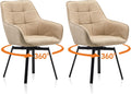 TUKAILAi Swivel Dining Chairs Set of 2, Faux Leather Dining Chairs with Arms & Metal Legs, Upholstered Mid Century Rotatable Kitchen Chairs for Living Room Bedroom Kitchen Restaurant (Cream)