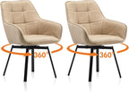 TUKAILAi Swivel Dining Chairs Set of 2, Faux Leather Dining Chairs with Arms & Metal Legs, Upholstered Mid Century Rotatable Kitchen Chairs for Living Room Bedroom Kitchen Restaurant (Cream)