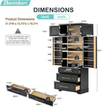 78.2" Tall Farmhouse Kitchen Pantry Cabinet with 8 Door Shelves and 3 Large Drawers, Modern Storage Cabinet with 3 Adjustable Shelves, Versatile Cupboard for Kitchen (Black)