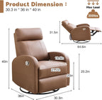 Swivel Rocker Recliner Chairs, Manual Faux Leather Recliners, 360° Swivel Nursery Reclining Chair Glider Rocking Recliner with Adjustable Headrest Highback for Living Room, PU Coffee