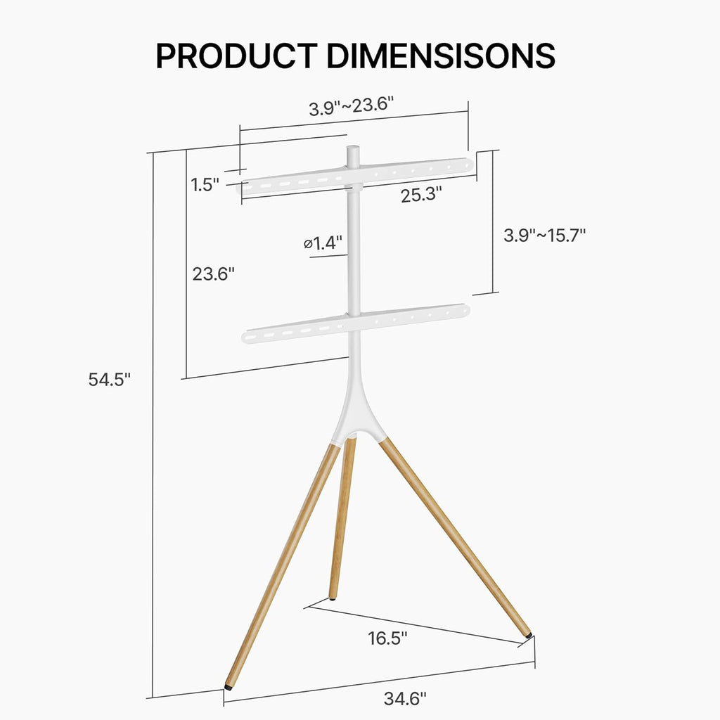 Artistic Easel TV Stand for 43-65 Inch TVs, 180° Swivel Tripod TV Stand up to 88 lbs, Floor TV Mount with Cable Management for Bedroom, Living Room and Corner, Max VESA 600x400mm, White