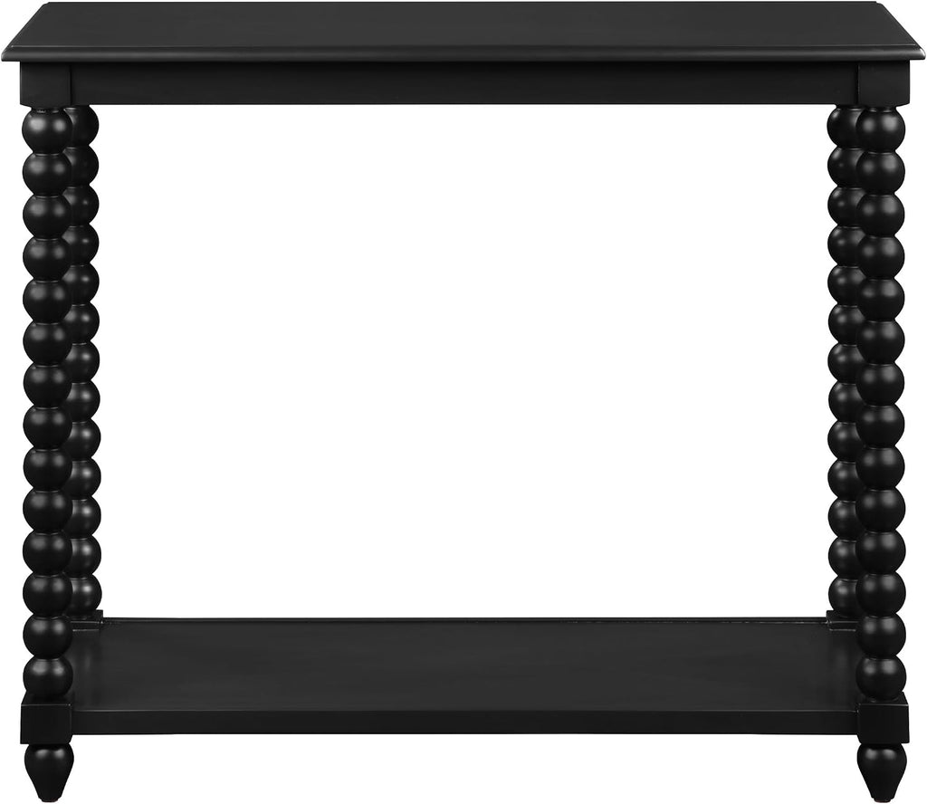 OSP Home Furnishings Elise Cottage Style Table with Spindle Legs, Open Storage Shelf, Foyer Table, Black Finish
